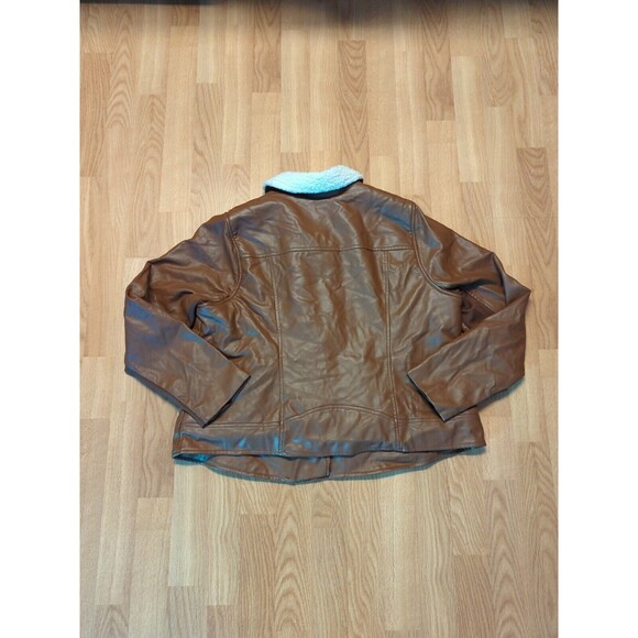 Torrid Faux Leather Jacket Womens 1X Brown Sherpa Lined Zip Asymmetrical Moto - Picture 9 of 12